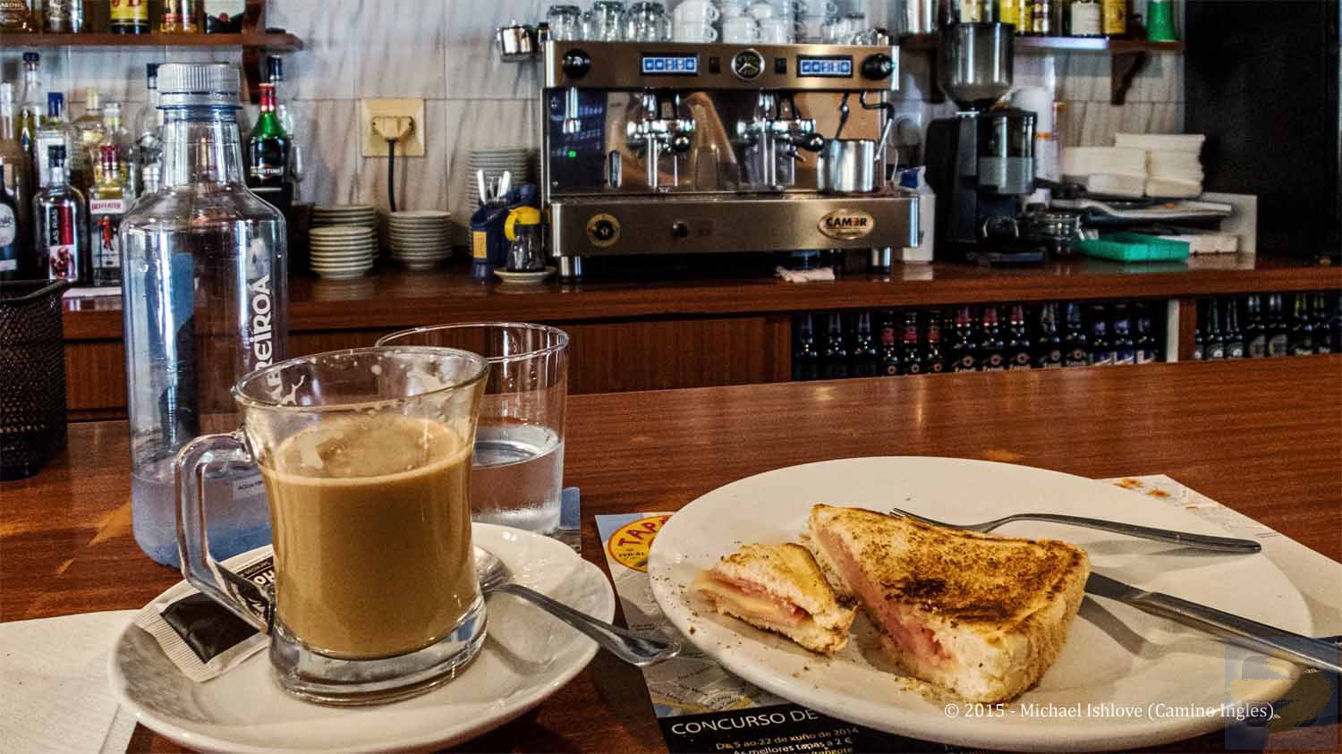 Camino Ingles - Neda - Pension Maragota - Cafe con Leche + Toasted Cheese/Ham