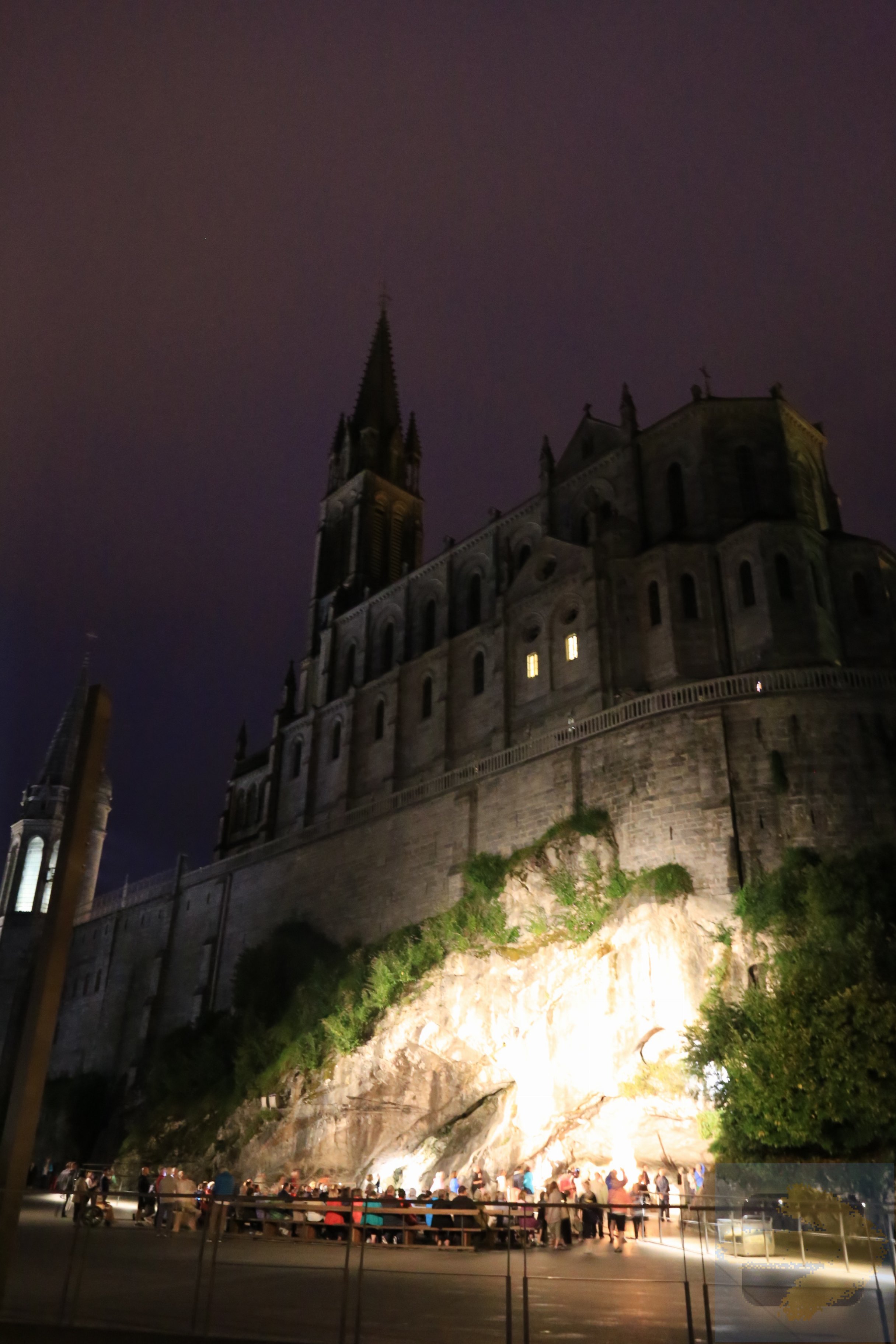 The Lourdes Basilica at night